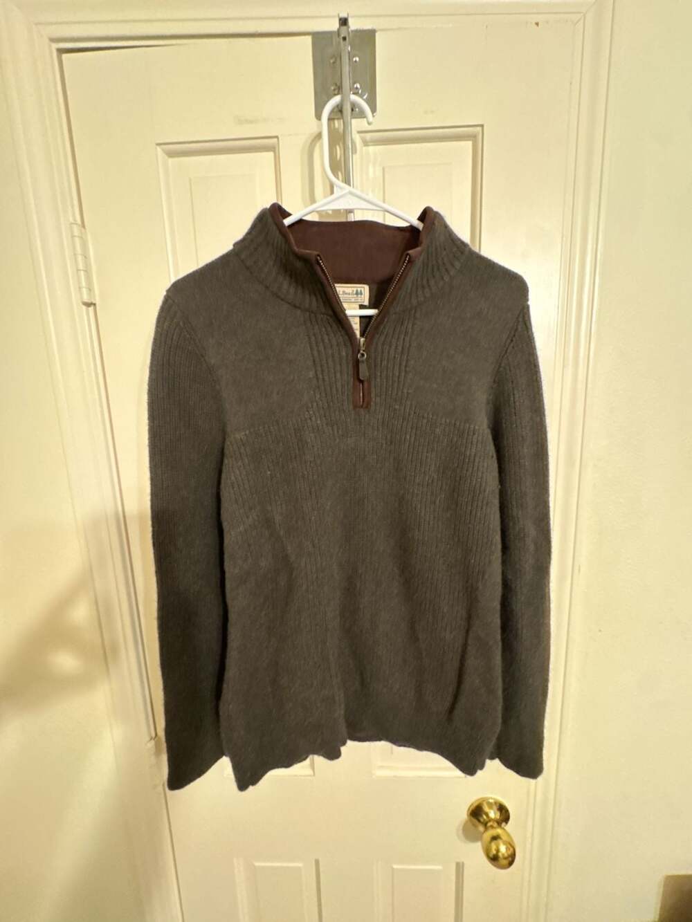 L.L. Bean 100% Merino Lambswool Quarter Zip Pullover Sweater Brown Size M-REG